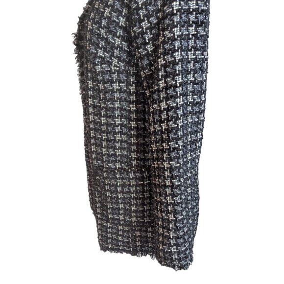 Catherine Maladrino Black Boucle Houndstooth Tweed Open Front Blazer - Picture 5 of 8